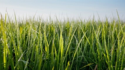 Obraz premium Morning Dew on Vibrant Green Grass