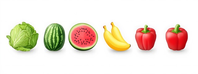 Fruit and vegetable clip art, cartoon style
