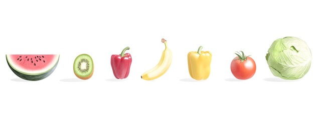 Fruit and vegetable clip art, cartoon style
