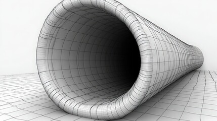 Abstract Wireframe Tunnel Design with Realistic Perspective in Monochrome Style