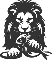A lion eating its fresh catch vector animal silhouette