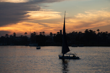 Beautiful sunset over the river Nile in Luxor, Egypt.

