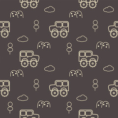 Off road cartoon so cute. On mountain cloud tree background. Pattern seamless vector. 