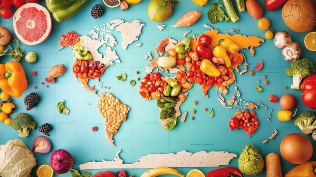 colourful world food day poster with world map