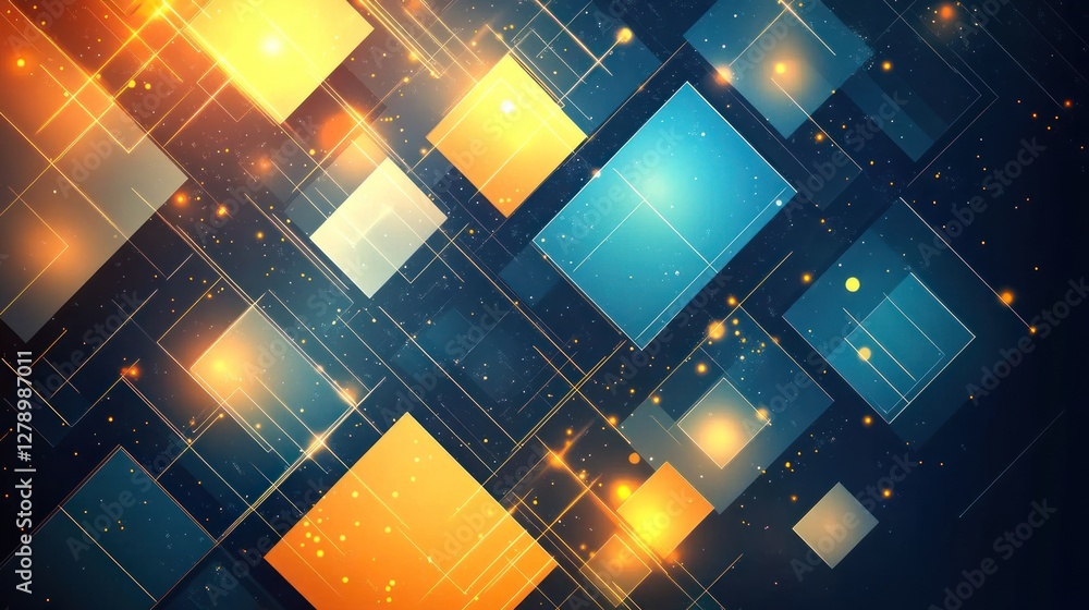 Poster abstract geometric design with glowing squares and lines
