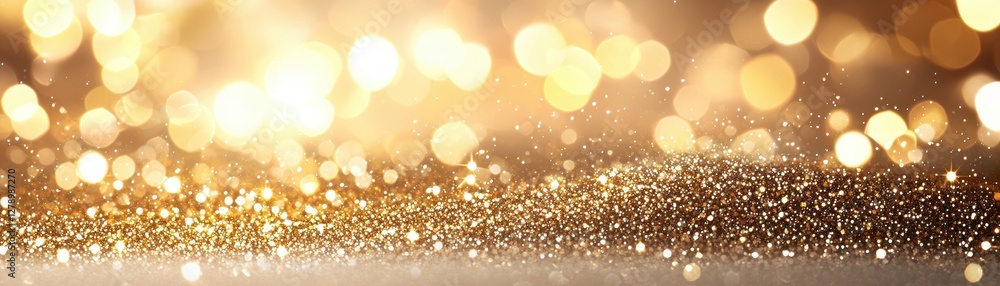 Poster a shimmering golden backdrop filled with soft bokeh lights, creating a festive and elegant atmospher