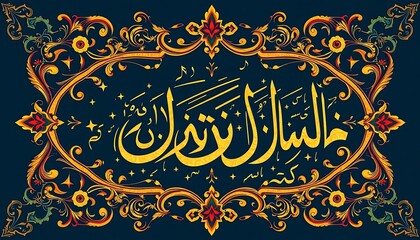 Arabic Calligraphy Art with Decorative Floral Frame and Ornate Details