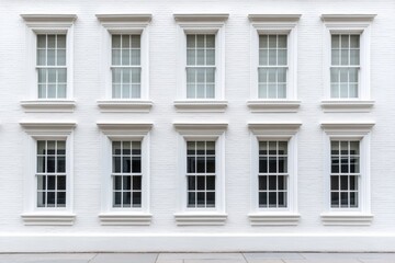 Fototapeta premium Elegant white building facade with symmetrical windows showcasing classic architectural design and modern aesthetics, urban living concept