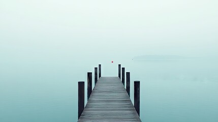 Fototapeta premium A tranquil wooden pier stretching across the water, with the clear blue sea gently lapping against its posts.
