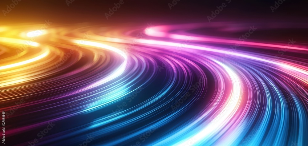 Poster a vibrant swirl of colorful light trails on a dark background, creating a dynamic and energetic visu