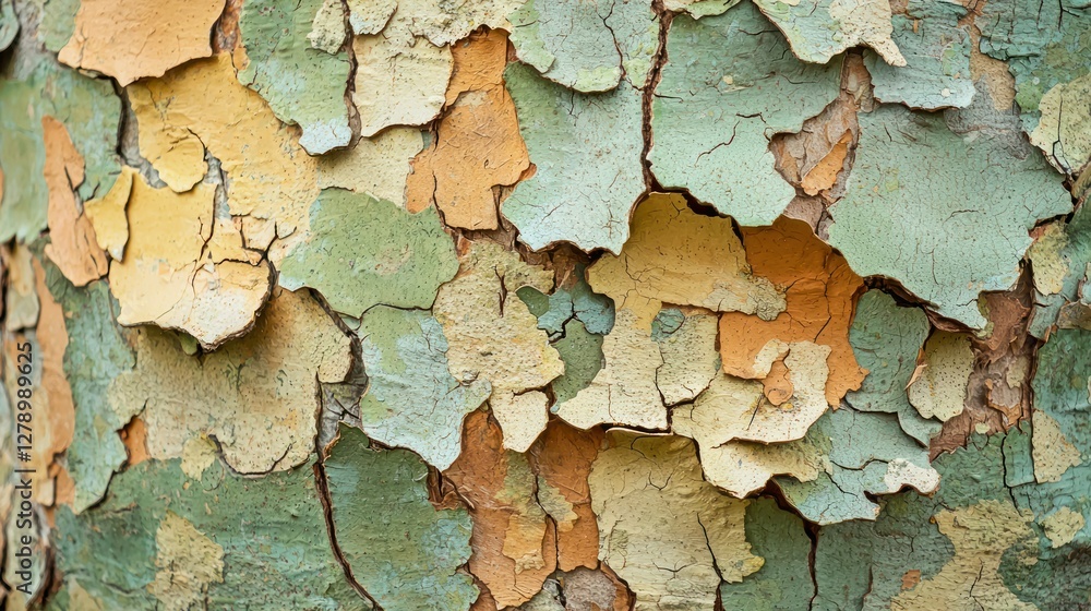Poster cracked and peeling bark on an ancient tree trunk in a natural setting.
