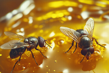 Flies over honey
