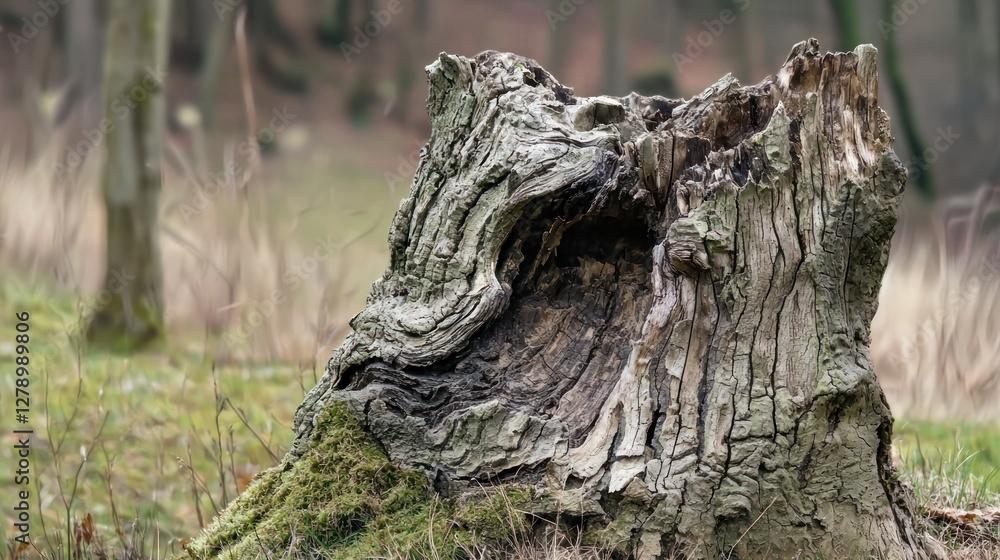 Aufkleber cracked and peeling bark on an ancient tree trunk in a natural setting.