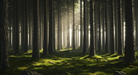 Obraz premium Escena de bosque minimalista con luz solar