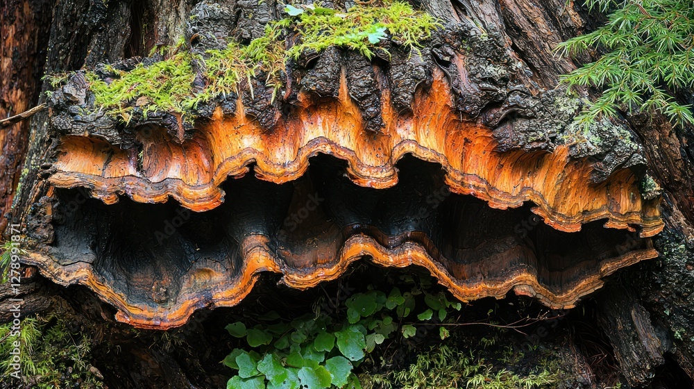 Aufkleber the bark of a redwood tree, with its rich reddish tones and fibrous texture