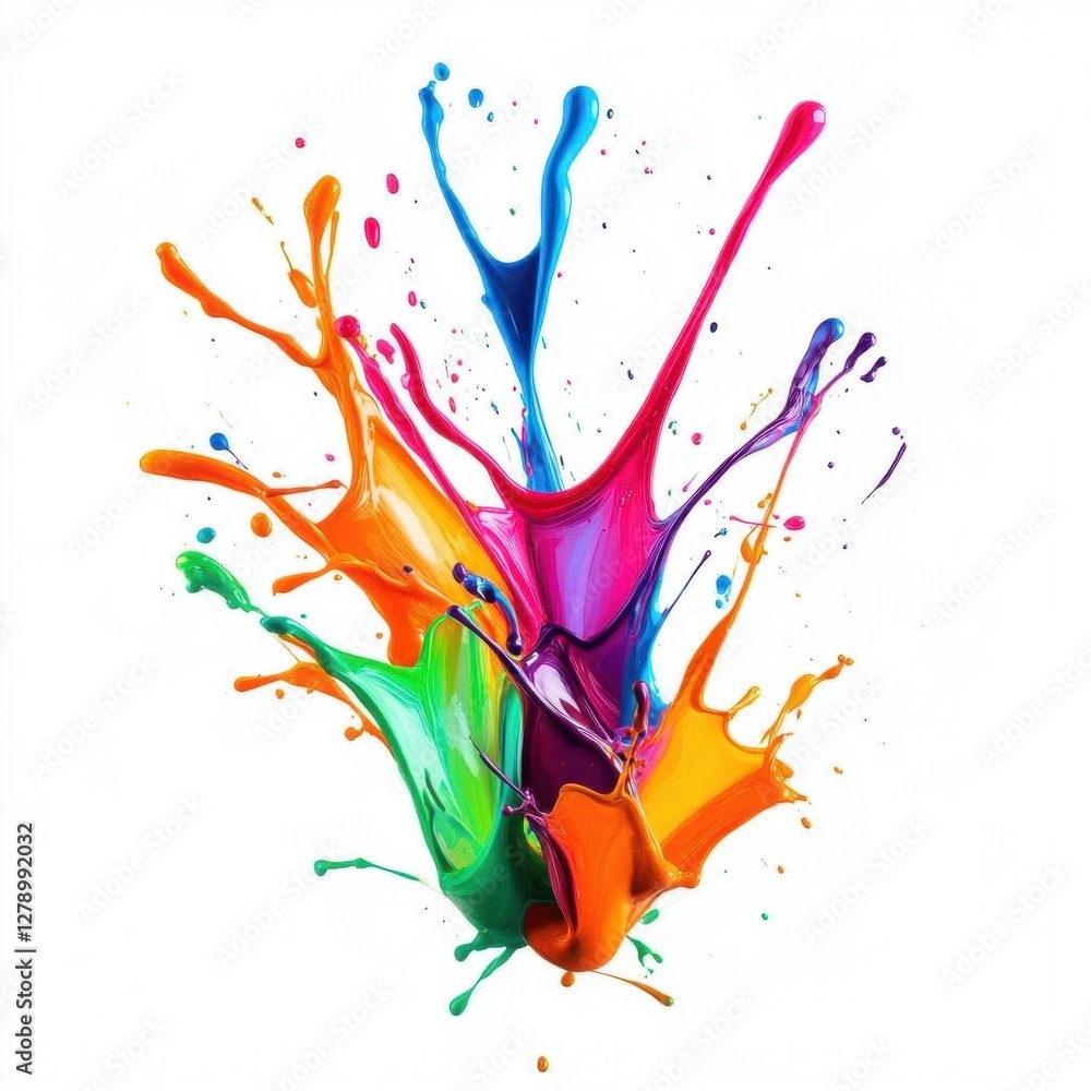 Poster vibrant colorful paint splash as an isolated abstract design element on pristine white background pe