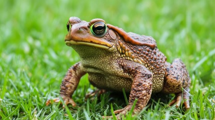 Fototapeta premium Brown Toad on Green Grass