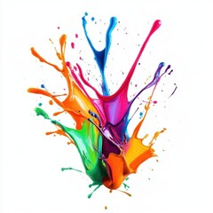Obraz premium Vibrant Colorful Paint Splash as an Isolated Abstract Design Element on Pristine White Background Perfect for Creative Graphic and Art Projects