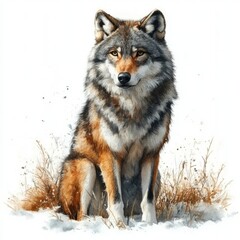 Fototapeta premium Wolf in Winter clipart. Creative Watercolor illustration