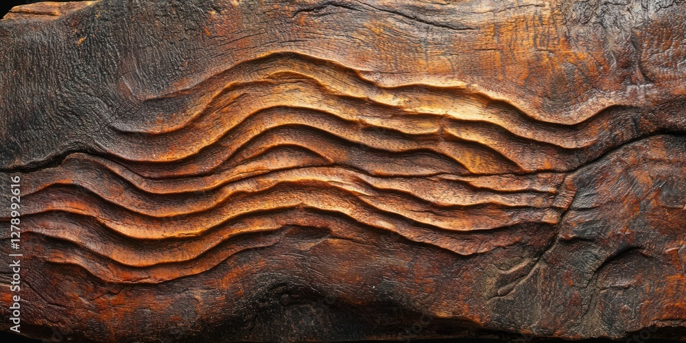 Poster tree bark showcasing deep grooves and textured patterns. 