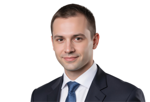 Empowering Leadership: Businessman Manager in a Portrait Concept. Professional man in a suit with a confident expression, isolated on transparent background