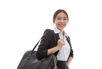 Empowering Leadership: Businesswoman Manager in a Portrait Concept. Confident woman with a bag in professional attire, isolated on transparent background