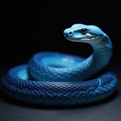 Fototapeta premium Scaled body of blue viper snake against dark background , venomous snakes, wildlife photography