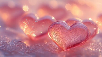 Obraz premium Pink Glittering Hearts on Sparkling Snow