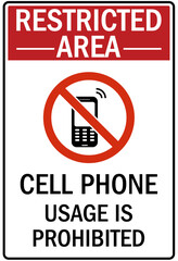 No celphone warning sign cell phone usage is prohibited