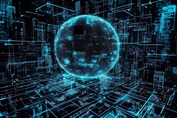 Fototapeta premium Modern depiction of technological connections in a digital landscape.