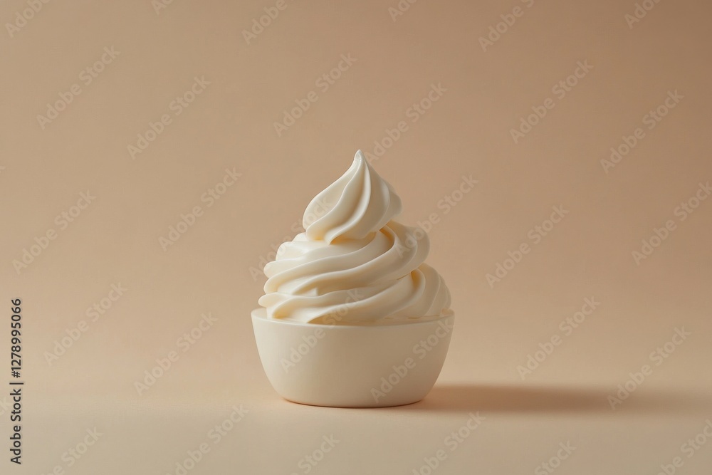Poster soft serve ice cream presented in a simple white cup against a neutral background
