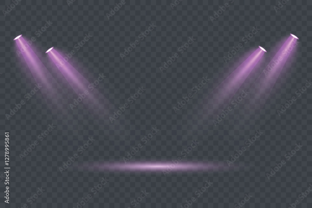 Poster set of colorful light spotlights isolated on black background. vector glowing light effect with tran