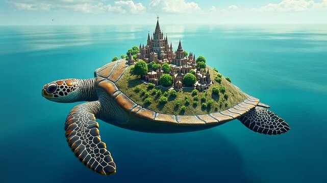 Fantasy Island City on a Giant Turtle's Back