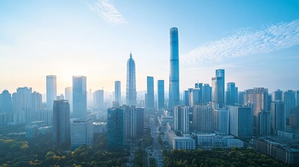 Fototapeta premium City skyscrapers with modern architecture in China's urban setting create an impressive skyline.