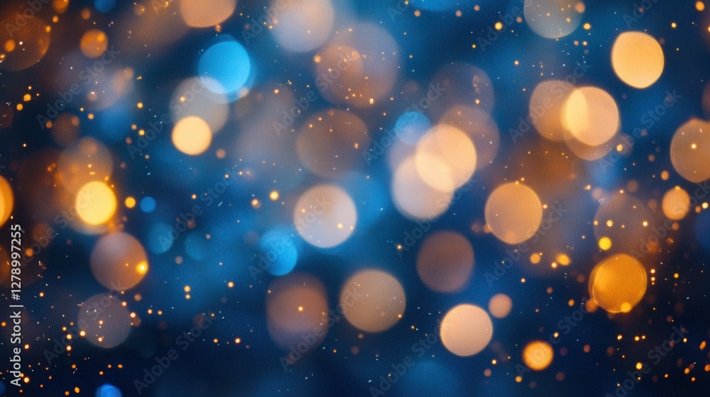 Poster abstract background with blue and orange bokeh lights creating a festive atmosphere