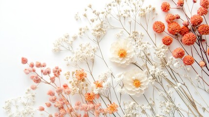 Decorative dried flowers in a white backdrop, perfect for banner designs.