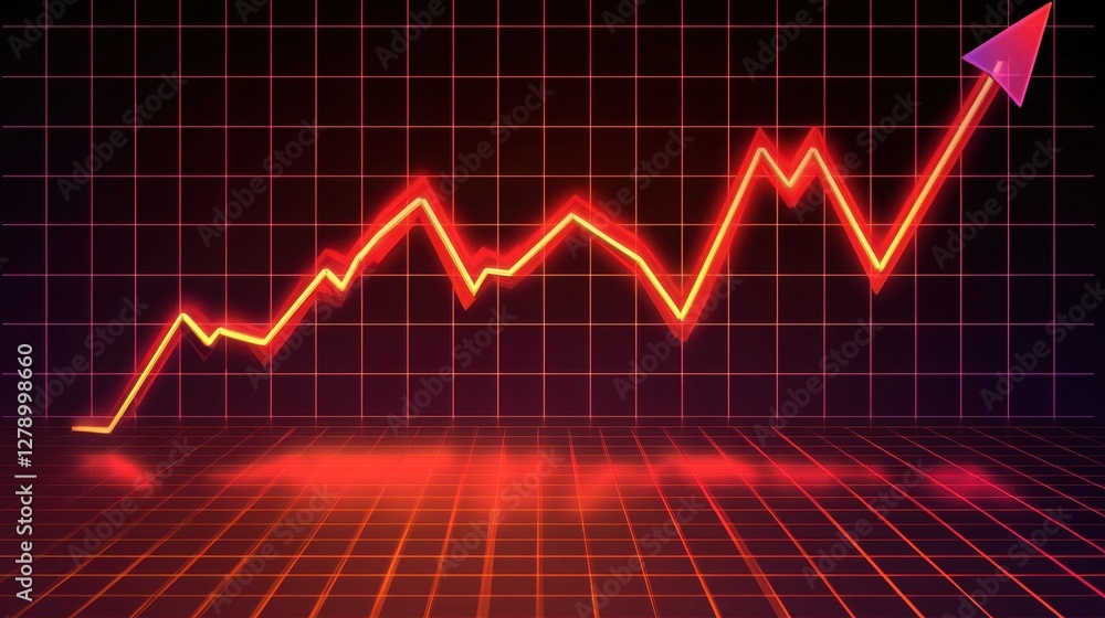 Aufkleber a collapsing business line graph on a futuristic banner with neon cyber highlights and soft shadow g