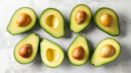Freshly Halved Avocados with Creamy Texture and Brown Seeds