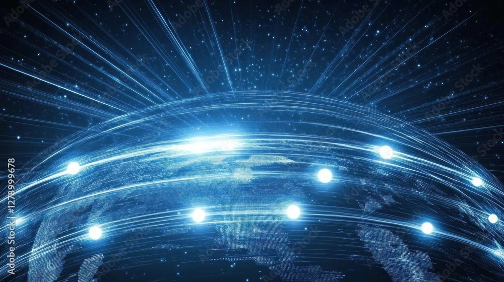 Poster global data connectivity illuminated with digital light streams network