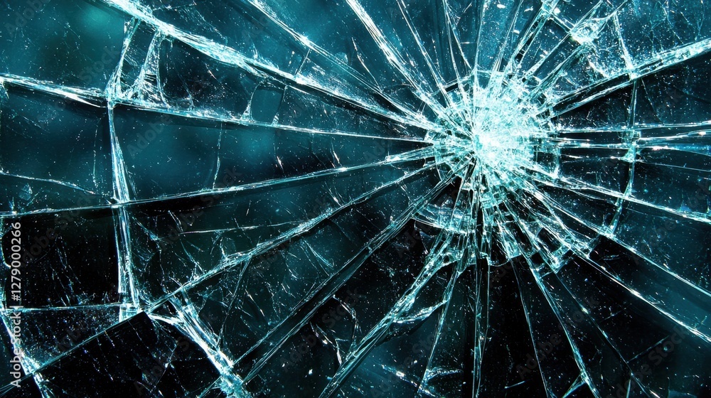 Aufkleber a cracked transparent windowpane with realistic fine fractures and scattered tiny shards.