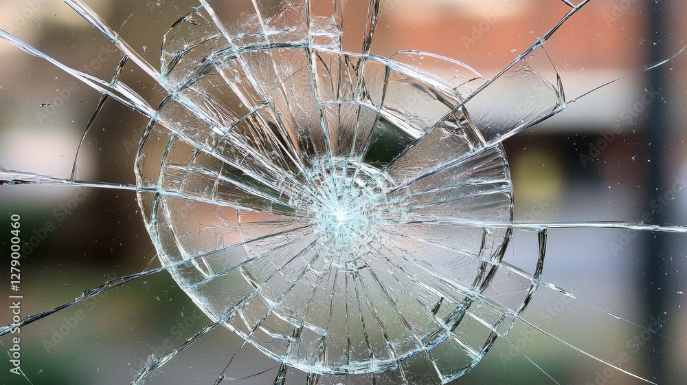 Aufkleber a cracked transparent windowpane with realistic fine fractures and scattered tiny shards.
