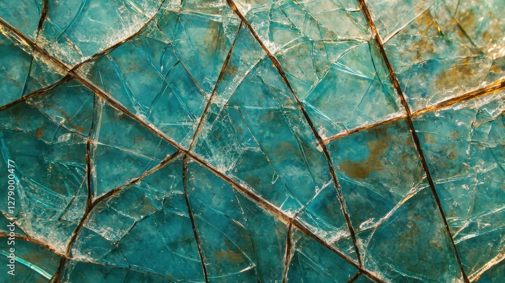 Aufkleber a cracked transparent windowpane with realistic fine fractures and scattered tiny shards.