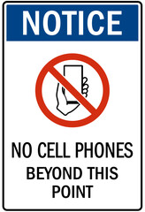 No celphone warning sign no cell phones beyond this point