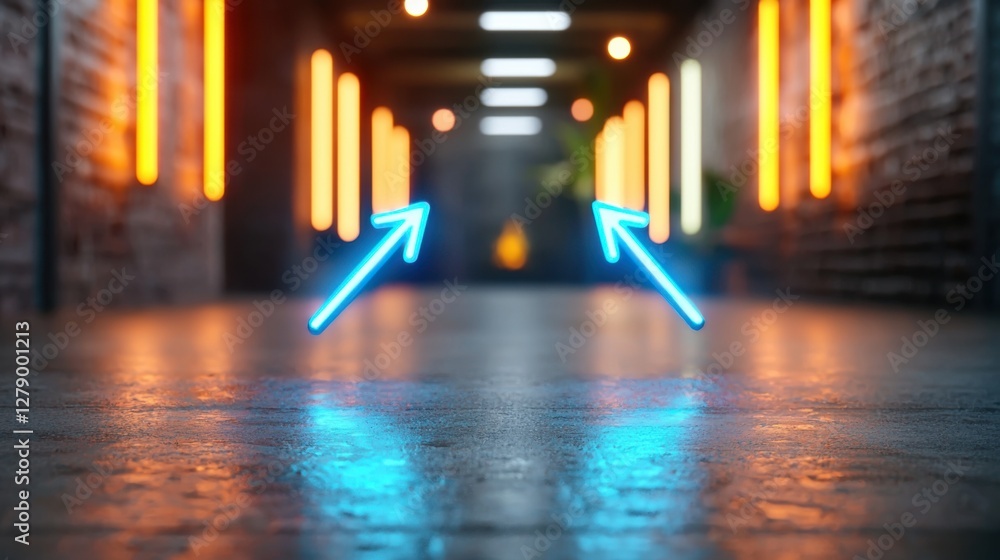 Poster glowing neon abstract visualization representing the process of goal setting and the boundless poten