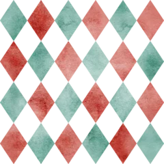Watercolor Rhombus seamless Pattern in red and green Circus colors. Illustration of vintage Carnival backdrop for wallpapers or party wrapping paper. Art of retro geometrical banner © Alisles