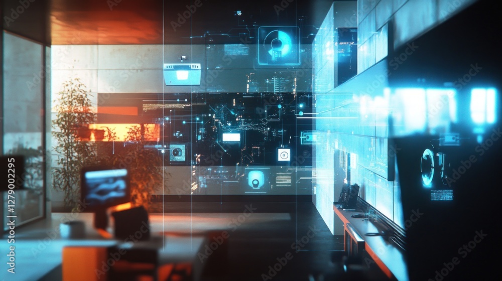 Poster advanced data analytics visualization in modern tech workspace