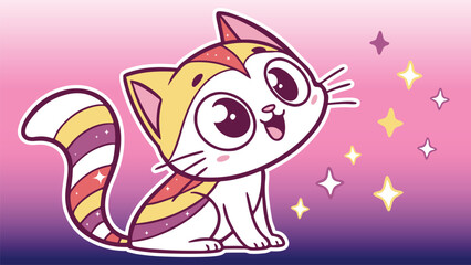 Adorable Chibi Kawaii Cat with Sparkles – Cute & Playful Kitten Vector Illustration for Stickers, POD, T-Shirts & Merchandise