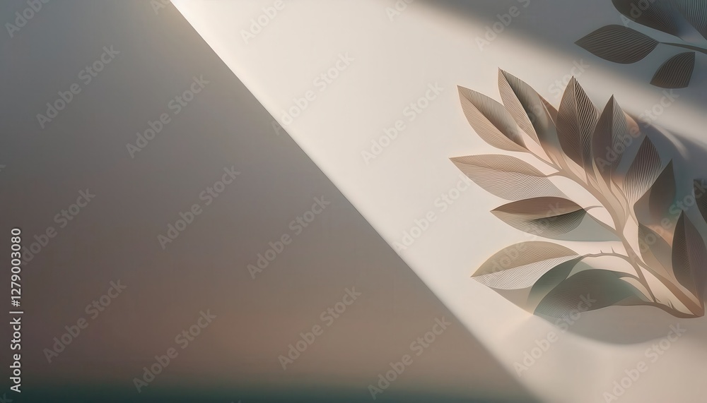 Poster calm minimalist design featuring leaves with soft lighting creating a tranquil atmosphere in a seren