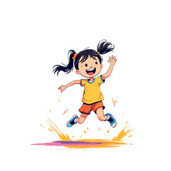 Happy girl jumping in a puddle and splashing water