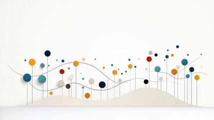 Abstract wall art with colorful circles and graceful wave patterns creating a modern design element